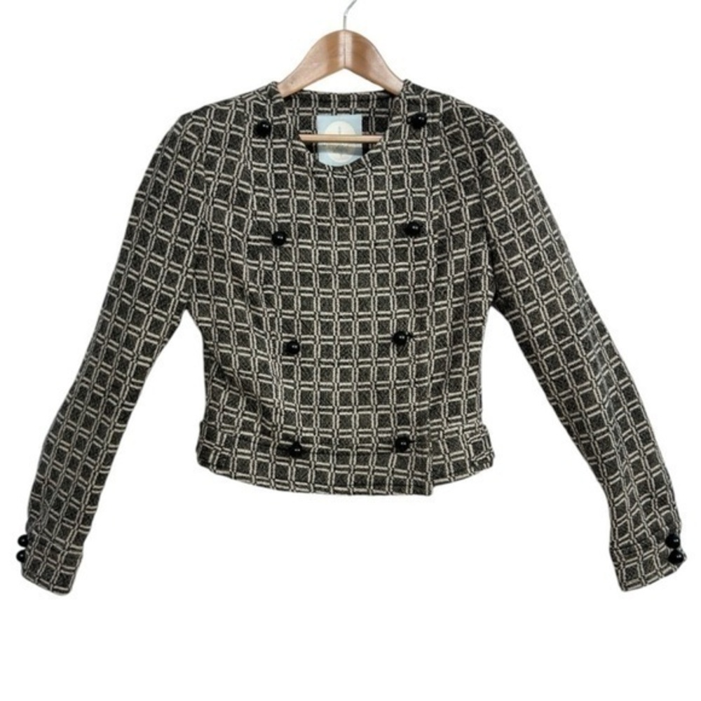 Tracy Reese Geometric Gray Wool Blend Double Breasted Cropped Jacket Size 4